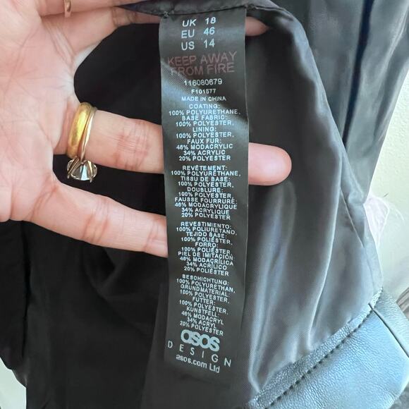 ASOS DESIGN Brog Cuff Faux Leather Black & Pink 70’s Retro Jacket Women's US 14 - Picture 9 of 10